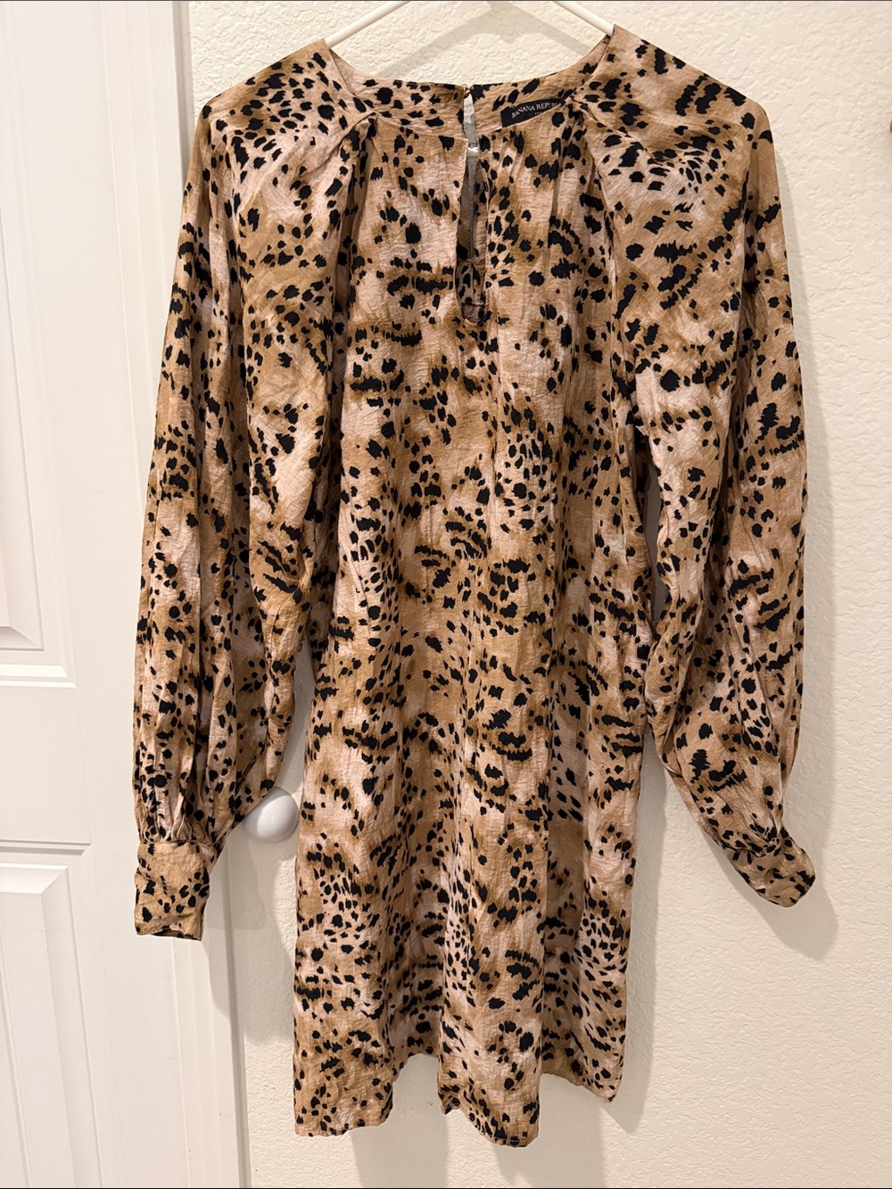 Women's Brown Animal Print Long-Sleeve dress with Belt